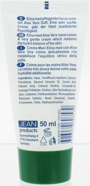Elina Aloe Vera Handcreme in Tube 50ml reichhaltige Feuchtigkeitspflege fr beanspruchte Haut