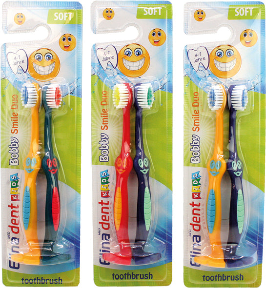 Zahnbrste Elina 2er f.Kinder m.Fuss z.Aufstellen auf Karte , je 15 cm , Brstenkopf 2x0,8cm