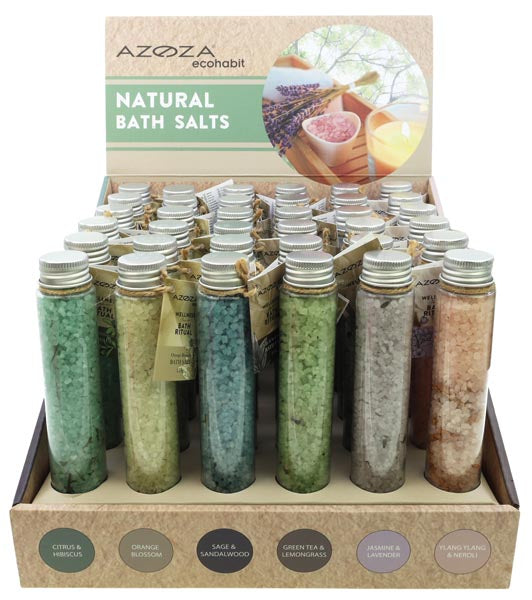 Badesalz 115gr im 36er Display 6fach sortiert je 6 x Citrus & Hibiscus, Orange Blossom, Sage & Sandelwood, Green Tea & Lemmongras, Jasmin & Lavender, Ylang Ylang & Neroli