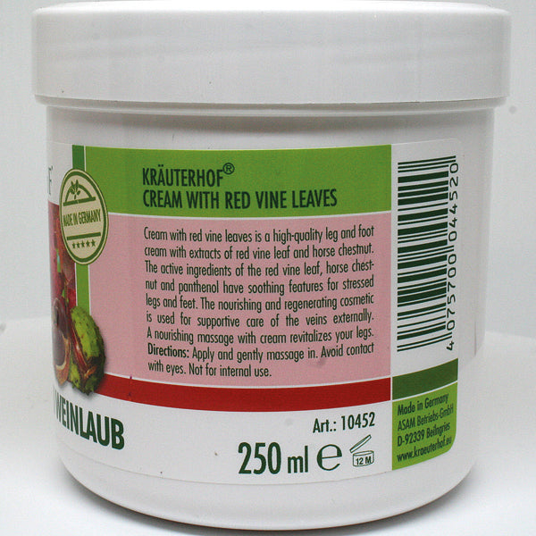 Kruterhof 250ml Creme mit rotem Weinlaub hochwertige Bein - und Fucreme, made in Germany Verkauf nur in DE + AT