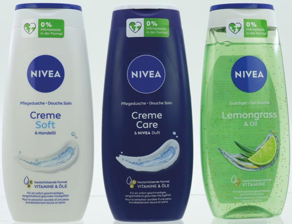Nivea Dusch women 18er Display 250ml 3fach sortiert 8x Nivea Pflegedusche Creme Soft & Mandell, 5x Nivea Duschgel Lemongrass & Oil 5x Nivea Pflegedusche Creme Care & Nivea Duft