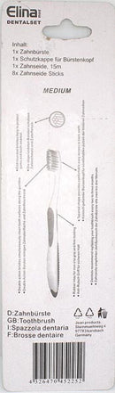 Zahnbrste Elina Dentalset 10 teilig  auf Karte Set besteht aus: Zahnbrste m.Zungenreiniger 18cm Zahnseide gewachst 15m und 8 Zahnpicks inkl. Schutzkappe fr ZB