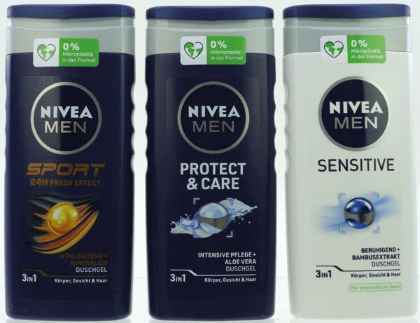 Nivea Dusch Male 18er Display 250ml 3fach sortiert 8x Nivea Men 3in1 Duschgel Sport, 5x Nivea Men 3in1 Duschgel Sensitive, 5x Nivea Men 3in1 Duschgel Protect & Care