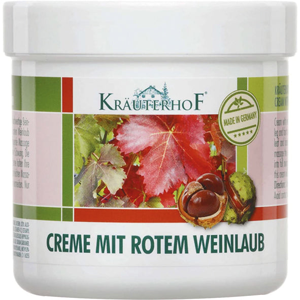 Kruterhof 250ml Creme mit rotem Weinlaub hochwertige Bein - und Fucreme, made in Germany Verkauf nur in DE + AT