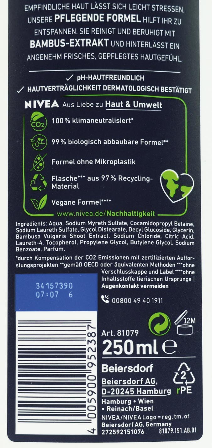 Nivea Dusch Men 250ml Sensitive Pflegedusche fr Krper, Gesicht & Haar