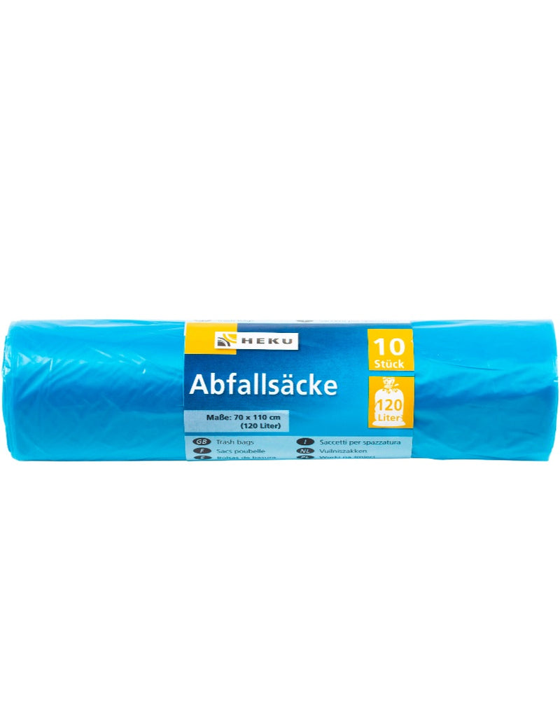 10 Abfallsäcke, 120l, Rolle, blau, HDPE