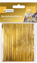 100 Beutel-Verschlüsse, gold, Länge 10cm