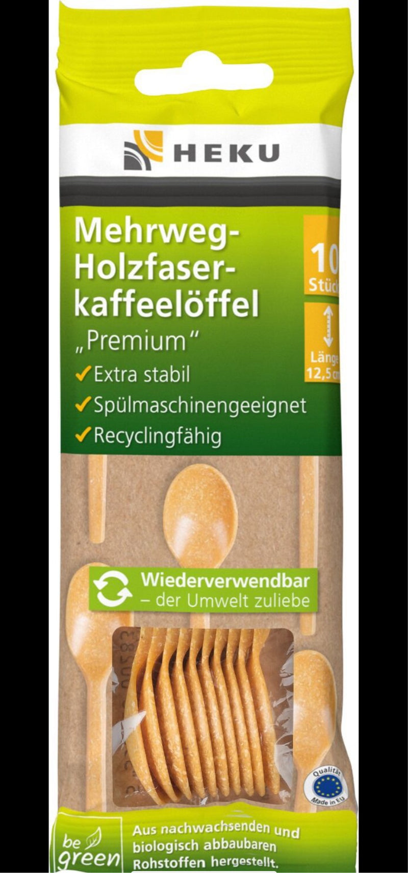 10 Mehrweg-Holzfaserkaffeelöffel, natur, Länge 12,5cm, 2,8g