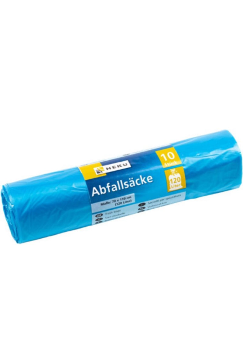 10 Abfallsäcke, 120l, Rolle, blau, HDPE