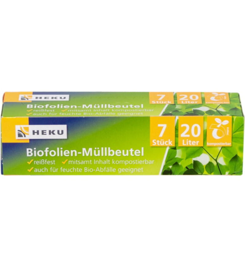 7 Biofolien-Müllbeutel, 20l, verrottbar, grün, in Faltschachtel