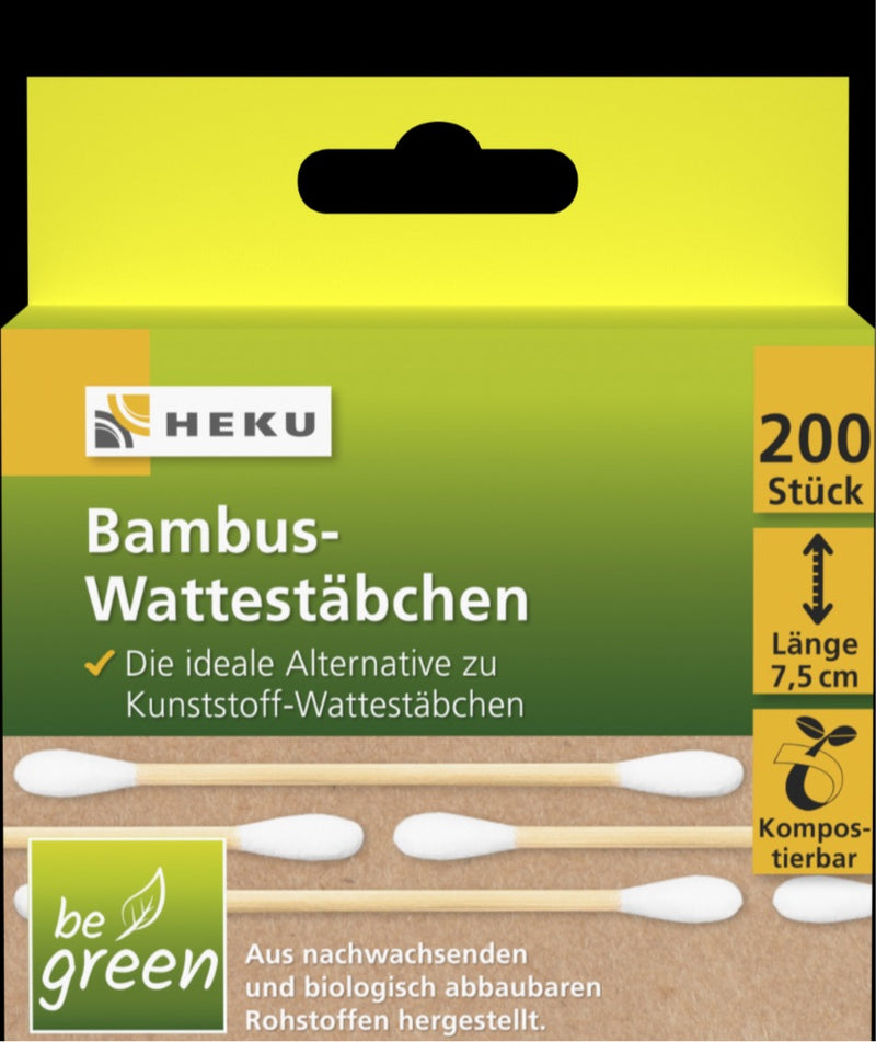200 Bambus-Wattestäbchen, Länge 7,5cm, Papp-Box, be green