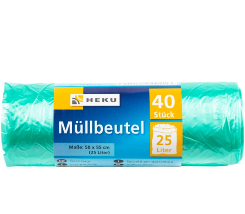 40 Müllbeutel, 25l, Rolle, grün, HDPE