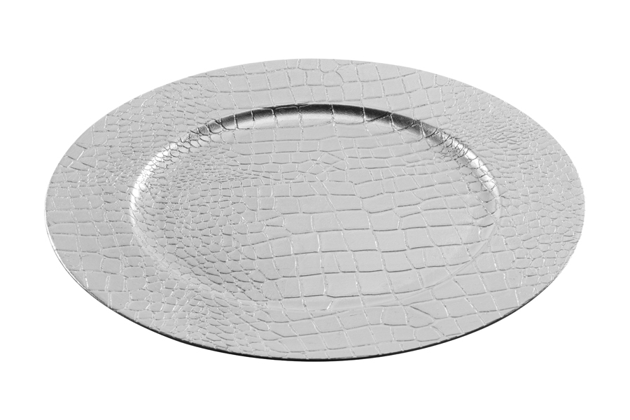 Dekoteller, Lederoptik, silber, ca. 33cmD