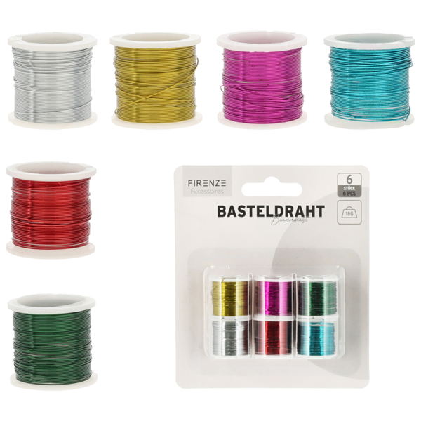Basteldraht, Blumendraht, 6er colormix, 18g
