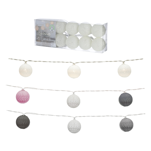 [CEP-73217] LED Lichterkette "Cottonball", 10LED, 300cm, 3/s, ca. 4cmD