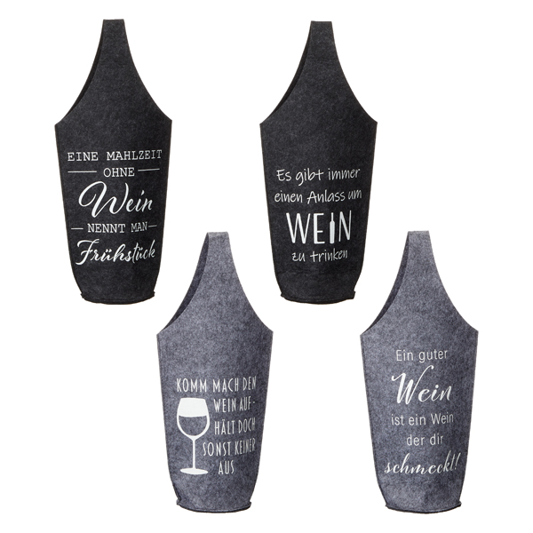 [CEP-68245] Flaschentasche Filz Wein Spruch mit Henkel 4/s