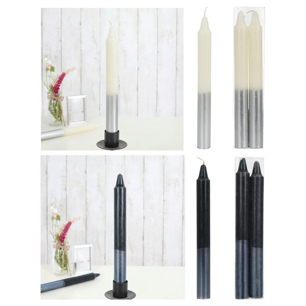 Stabkerze 2er Set Silber Metallic 19x2cm  2/s