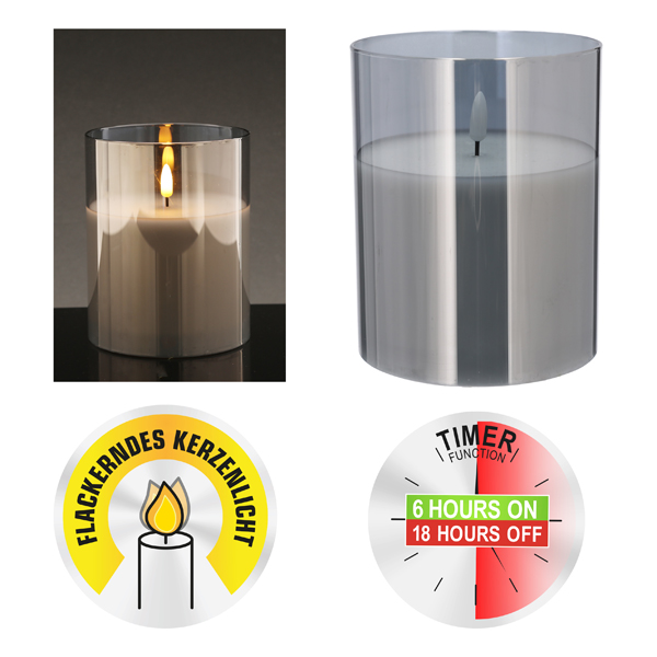 [CEP-65552] LED Echtwachskerze im Glas, New Flame, XL, 12x15cm