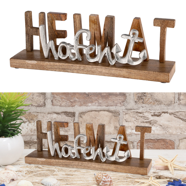 [CEP-45732] Schriftzug Heimathafen auf Holz Fuß, ca.33cmL