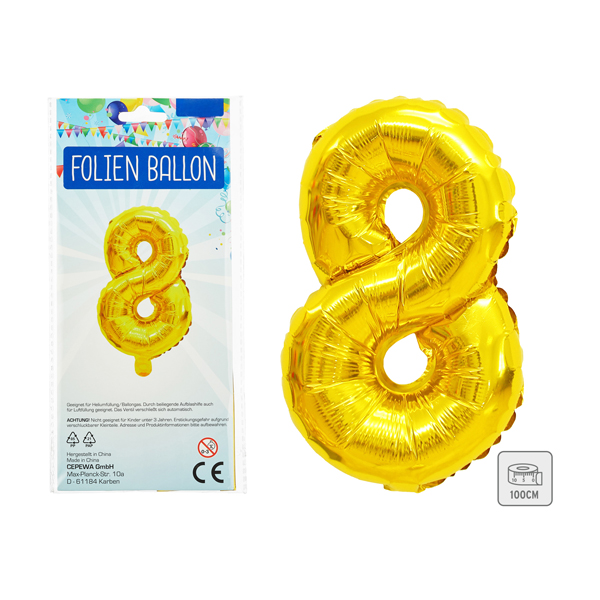 [CEP-89008] Folienballon, Zahl, 8, ca. 100cmH, gold