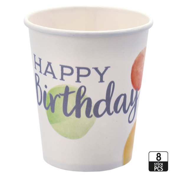 [CEP-45962] Pappbecher Happy Birthday Punkte, 8er Set, 250ml