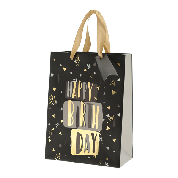 Geschenktüte Happy Birthday schwarz, M, ca.23cmH