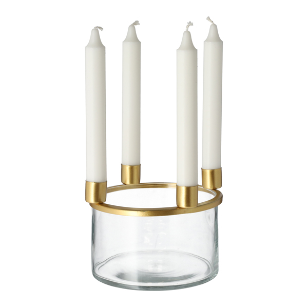 [CEP-53857] Stabkerzenhalter Glas, gold, ca.15cmDx12cmH 