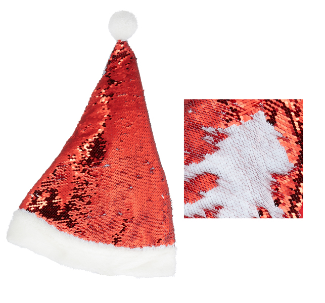 [CEP-63347-B] Weihnachtsmütze, Paillette, rot/weiß, ca. 47cmH