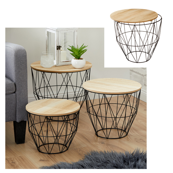 [CEP-30730S] Tisch Set, Holzplatte; Metall schwarz; 3er Set