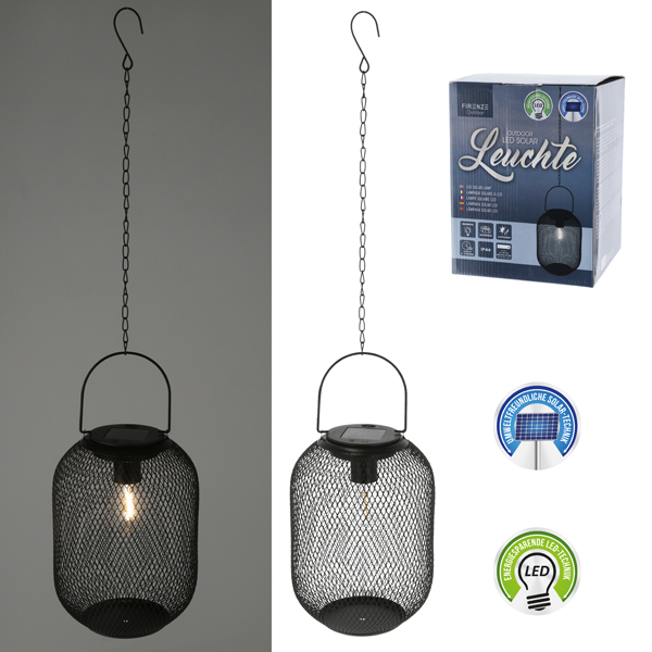 LED Solar Leuchte, Netz, schwarz, zum hängen, gr., ca. 70cmH