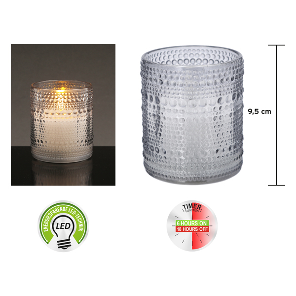 [CEP-65551] LED Echtwachskerze im Glas, New Flame, Style, 8,5x10cm