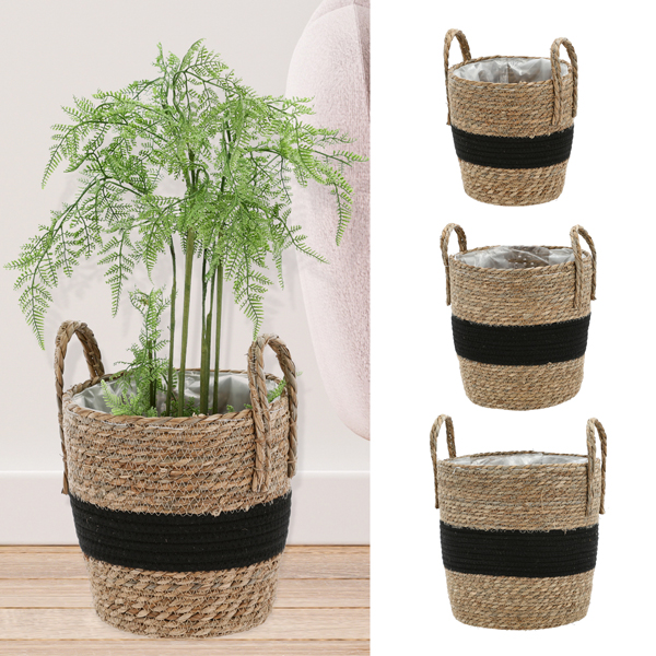 [CEP-30905] Pflanzkorb, Cattail, 3er Set, schwarz/natur