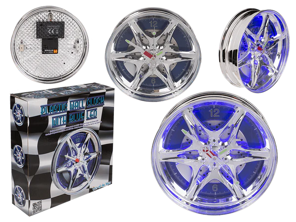 [OOTB-79/3019] Wanduhr, Felge, mit blauer LED, D: ca. 27 cm,