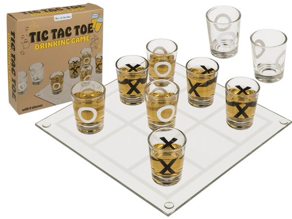 Glas-Trinkspiel, Tic Tac Toe, mit 9 Gläsern,