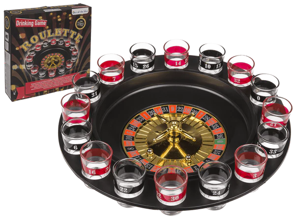 [OOTB-79/3988] Trinkspiel, Roulette, mit 16 Gläsern & 2 Kugeln,
