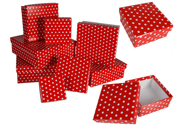 [OOTB-101630] Rote Geschenkkartonage mit weißen Punkten,