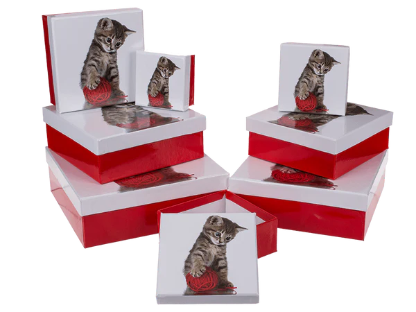 [OOTB-101646] Rot/weiße Geschenkkartonage, Katze,