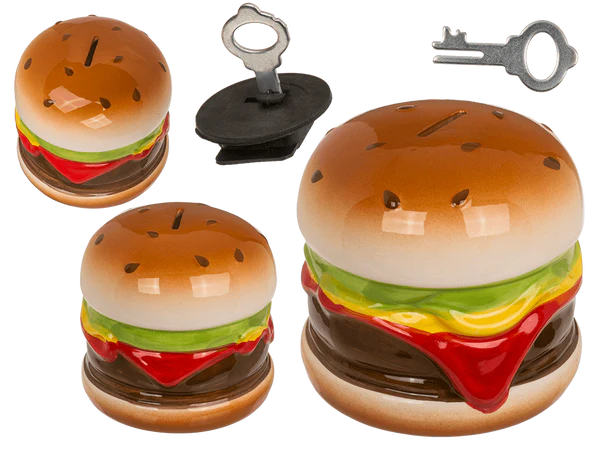 [OOTB-78/3923] Spardose mit Schloss, Hamburger, ca. 14 x 13 cm,