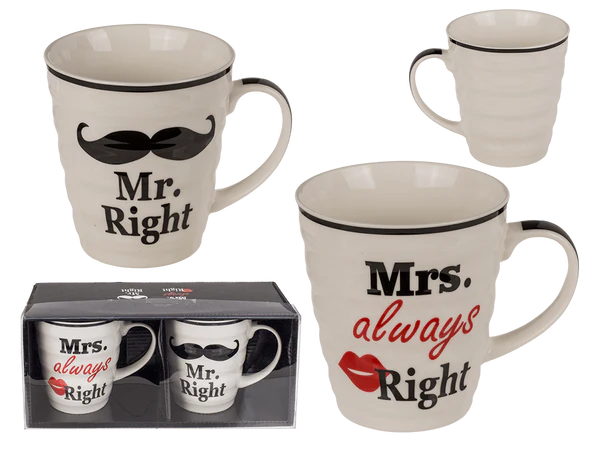 [OOTB-78/8232] Porzellan-Becher, Mr Right & Mrs Always Right,