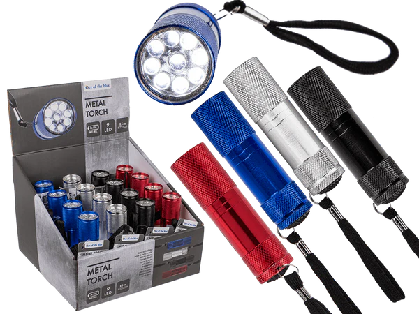 [OOTB-57/9647] Metall-Taschenlampe mit 9 LED, ca. 8,5 cm,