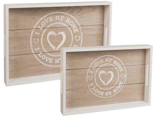[OOTB-144194] Weiß/naturfarbenes Holz-Tablett, I love my home,