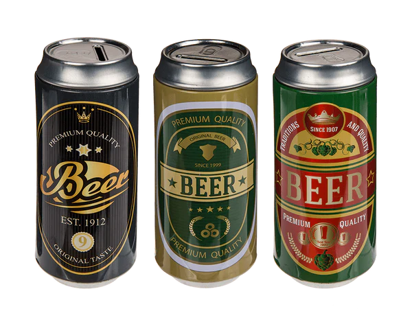 Metall-Spardose, Bierdose, ca. 16 x 7 cm,