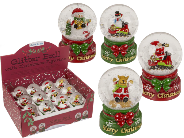 [OOTB-946113] Schneekugel, Weihnachtsfigur, auf rotem & grünem