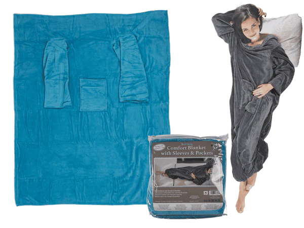 [OOTB-32/2102] Blaue Kuscheldecke mit Ärmeln & Taschen,