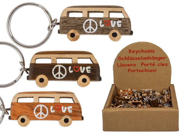 [OOTB-76/0987] Metall-Schlüsselanhänger, Naturholz-Hippie Bus,