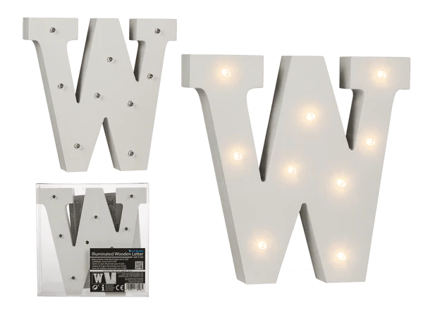 [OOTB-57/6096] Beleuchteter Holz-Buchstabe W, mit 9 LED,