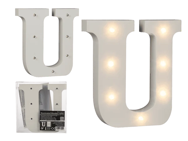 Beleuchteter Holz-Buchstabe U, mit 7 LED,