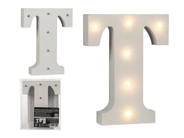 [OOTB-57/6093] Beleuchteter Holz-Buchstabe T, mit 6 LED,