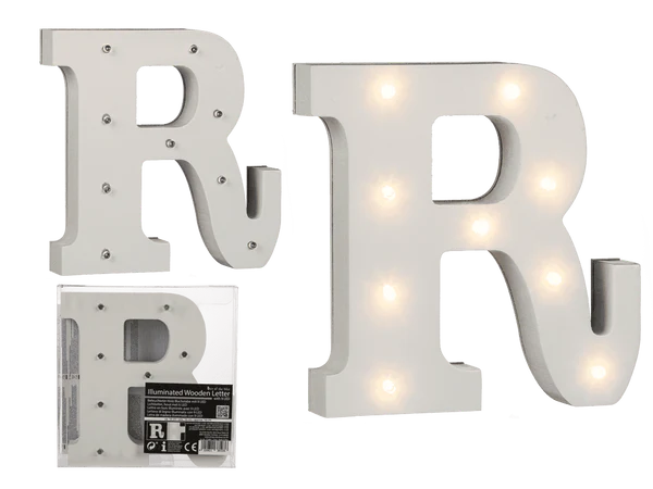 [OOTB-57/6091] Beleuchteter Holz-Buchstabe R, mit 9 LED,