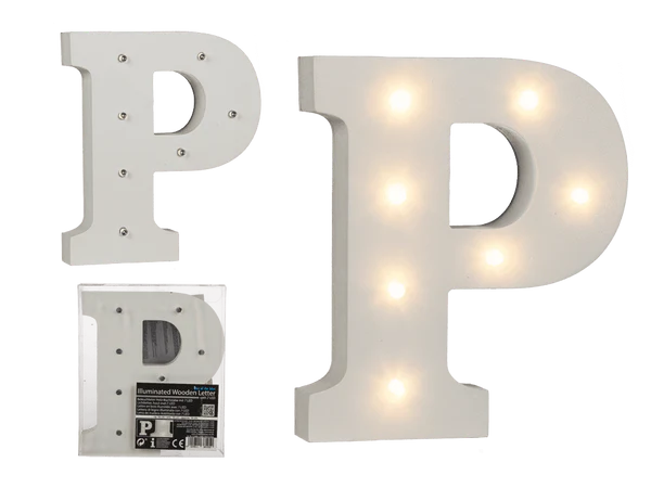 [OOTB-57/6089] Beleuchteter Holz-Buchstabe P, mit 7 LED,